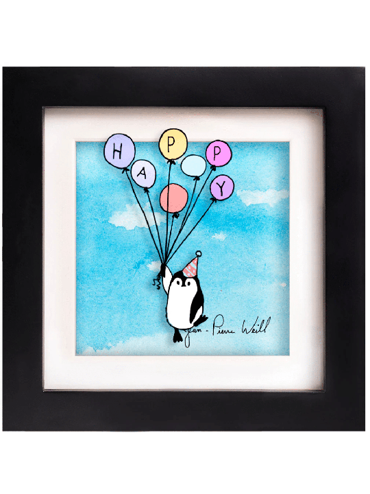 Penguin Floating with Birthday Balloons 3D Paintin , Tu B'Av Gifts , I