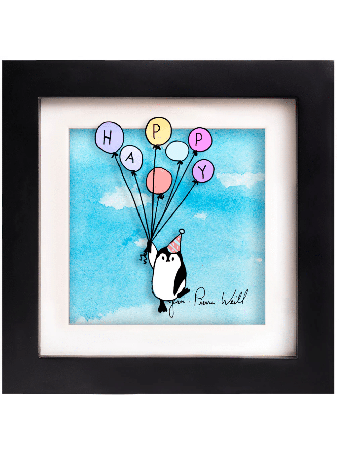 Penguin Floating with Birthday Balloons 3D Paintin , Tu B'Av Gifts , I
