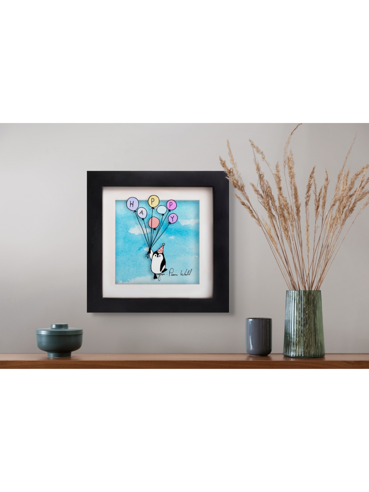 Pingouin flottant avec des ballons d'anniversaire Peinture 3D , Cadeaux Tu B'Av , I