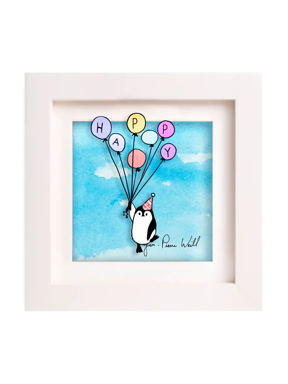 Pingouin flottant avec des ballons d'anniversaire Peinture 3D , Cadeaux Tu B'Av , I