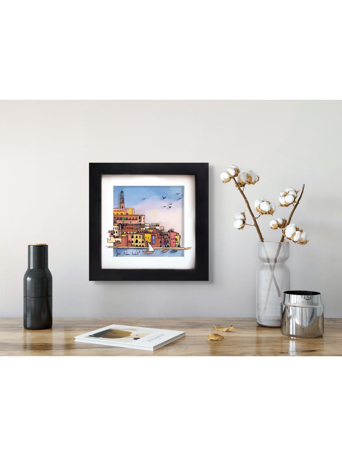 Small Framed Painting of the Old Jaffa Port 3D Pai , Jewish Paintings