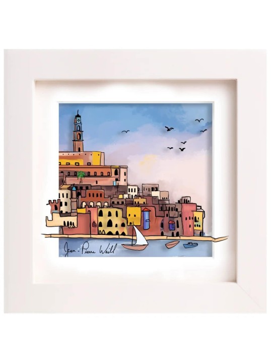 Petite peinture encadrée du vieux port de Jaffa 3D Pai, peintures juives