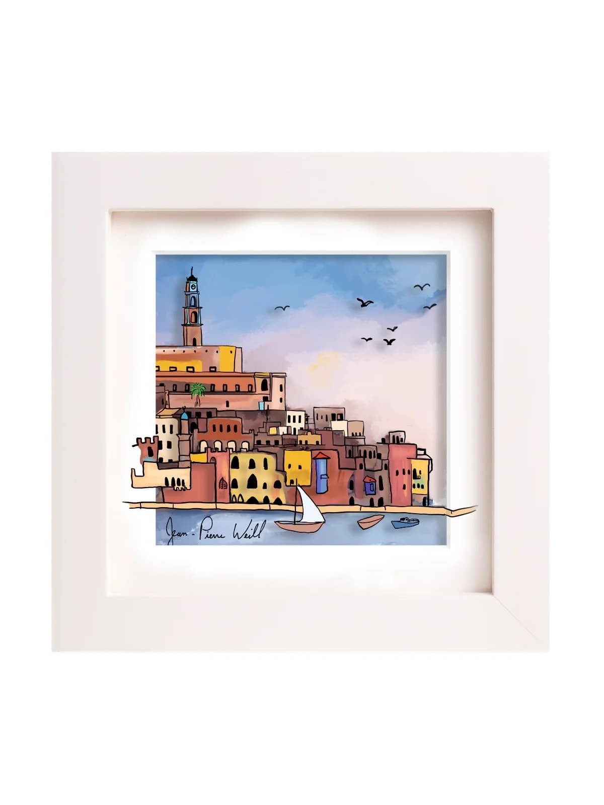 Small Framed Painting of the Old Jaffa Port 3D Pai , Jewish Paintings