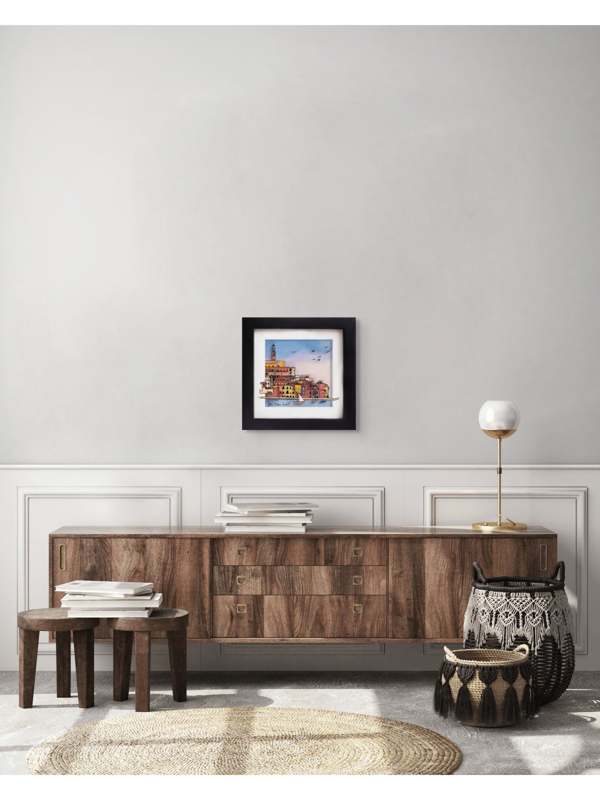 Small Framed Painting of the Old Jaffa Port 3D Pai , Jewish Paintings