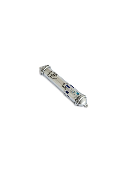 Blue Large Pewter Jerusalem Mezuzah Case , Israeli Center Of Judaica ,