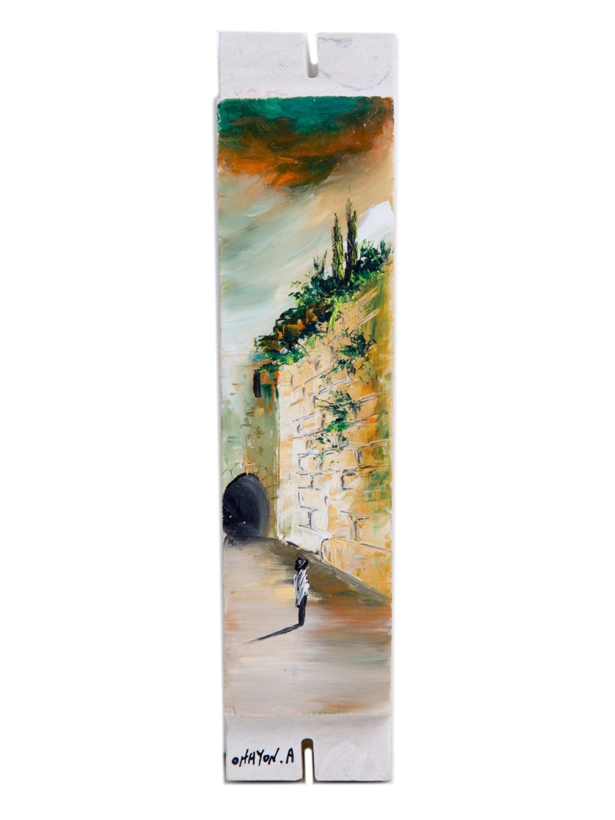 Artistic Western Wall Mezuzah Case , Extra Large Mezuzah , Israeli Jud