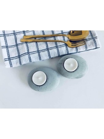 Flat Concrete Modern Pebble Candlesticks , Jewish Wedding Gifts , Isra