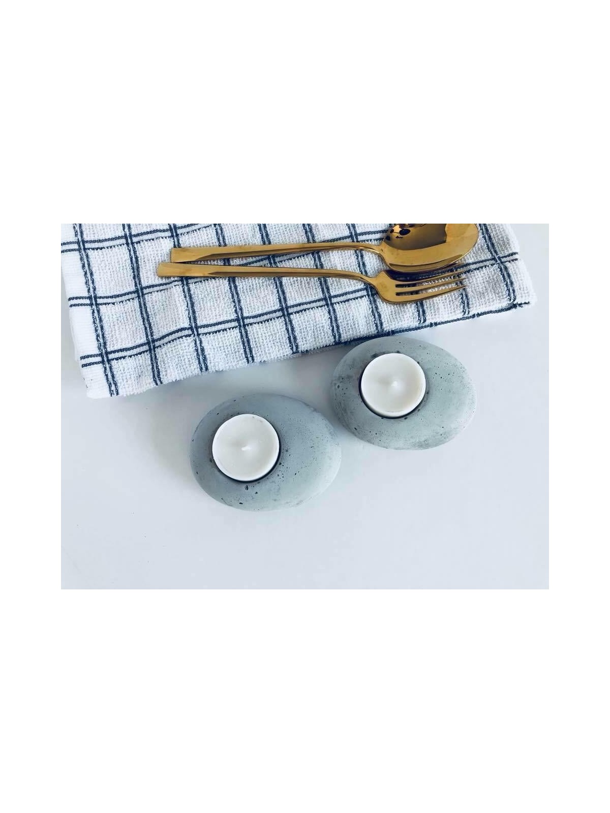 Flat Concrete Modern Pebble Candlesticks , Jewish Wedding Gifts , Isra