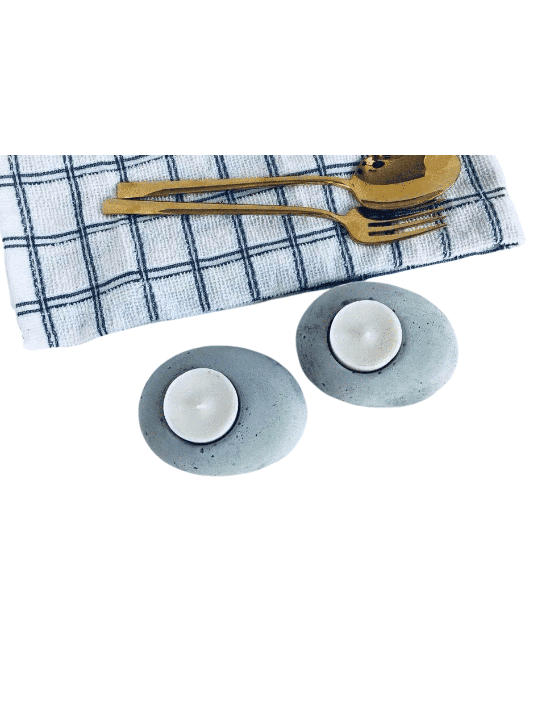 Flat Concrete Modern Pebble Candlesticks , Jewish Wedding Gifts , Isra