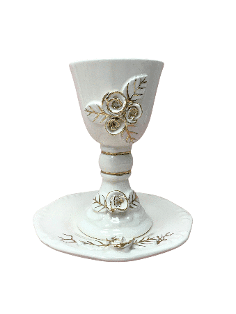 Verre à vin en céramique en blanc et or, cadeaux de Pâque, Judaica israélien
