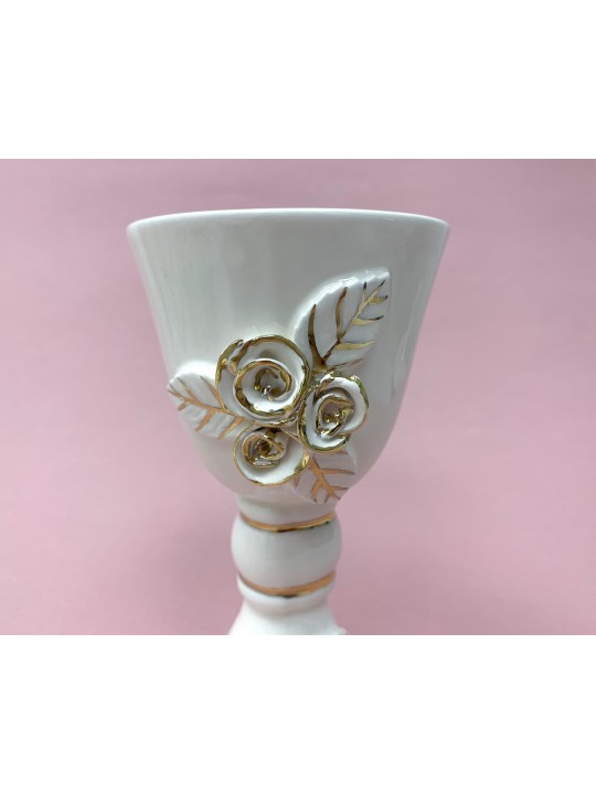 Ceramic Wine Glass in White & Gold , Passover Gifts , Israeli Judaica