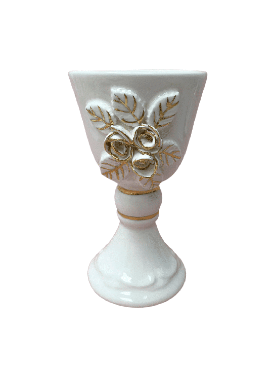 Tasse à vin en céramique blanche avec détails dorés, cadeaux de Pâque, israélien