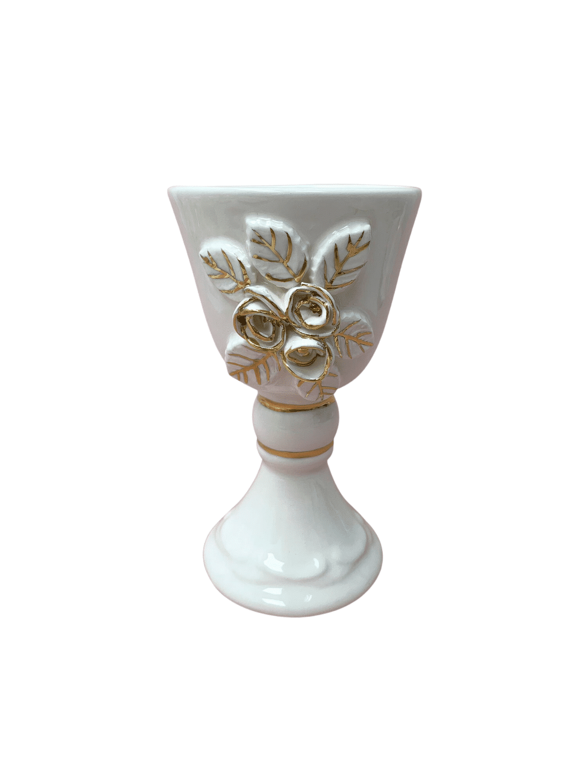 White Ceramic Wine Cup with Gold Detailing , Passover Gifts , Israeli