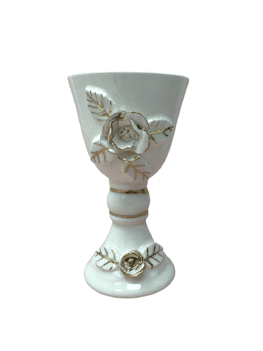 Decorated Ceramic White and Gold Wine Goblet , Passover Gifts , Israel
