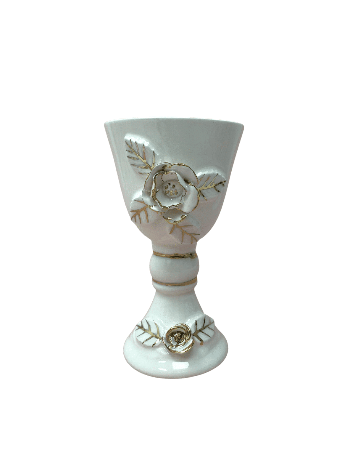 Decorated Ceramic White and Gold Wine Goblet , Passover Gifts , Israel