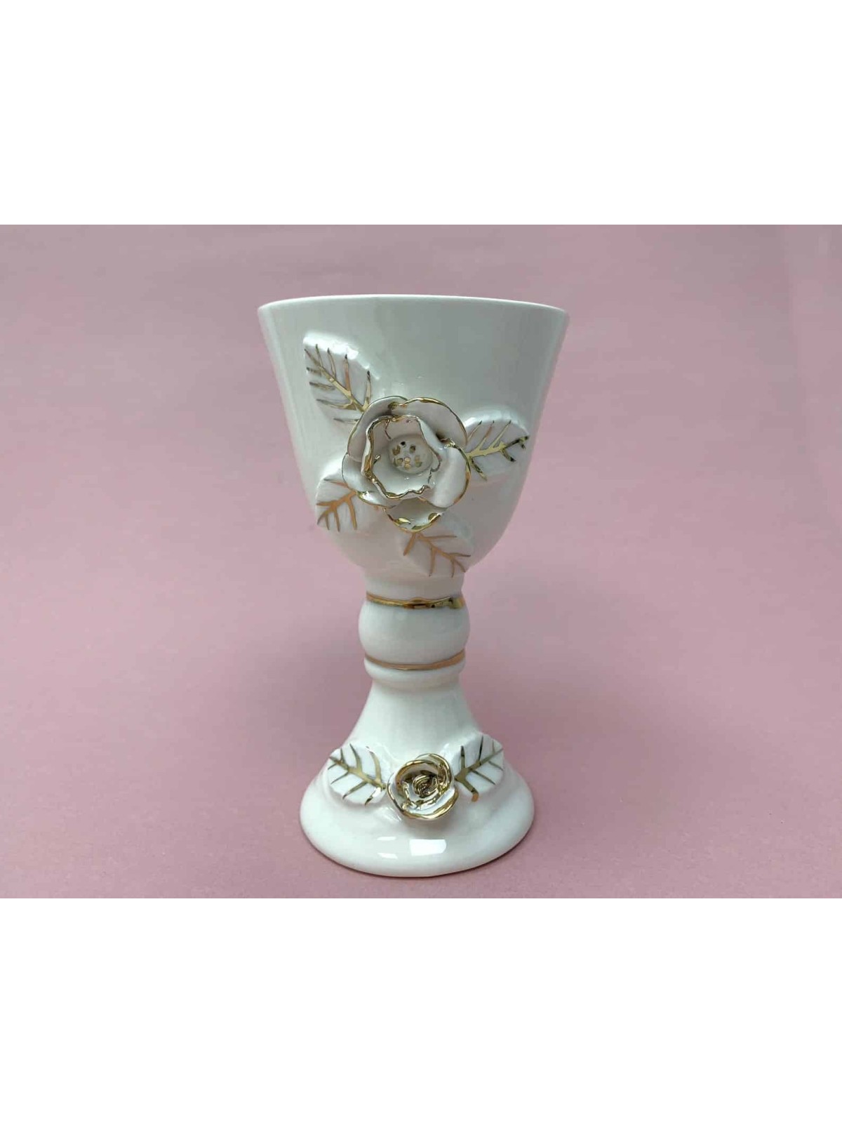 Decorated Ceramic White and Gold Wine Goblet , Passover Gifts , Israel