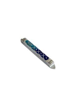 Blue Hammered Extra Large Pewter Mezuzah Case , Israeli Center Of Juda