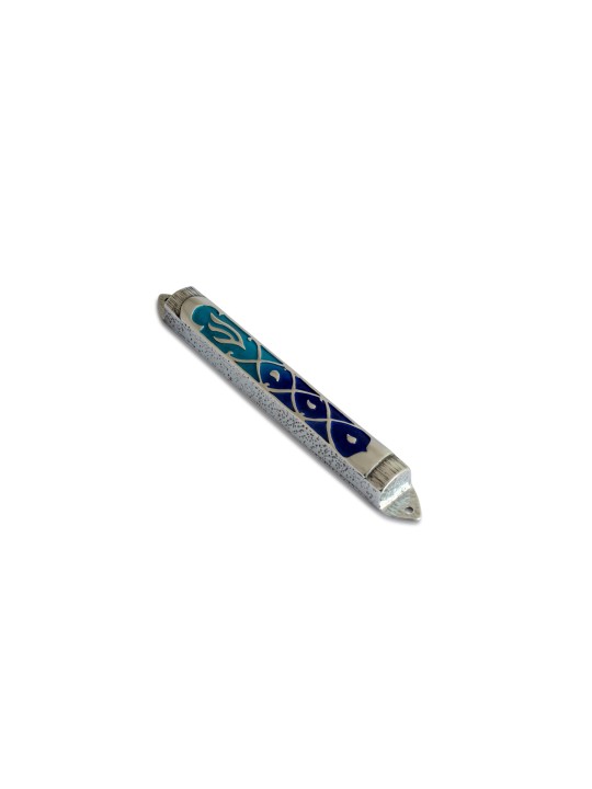 Étui Mezuzah en étain extra large martelé bleu, Centre israélien de Juda
