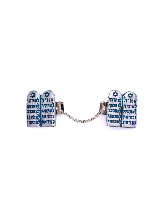 Blue and Turquoise Enamel Metal Ten Commandments T , Tallit Clips , Is