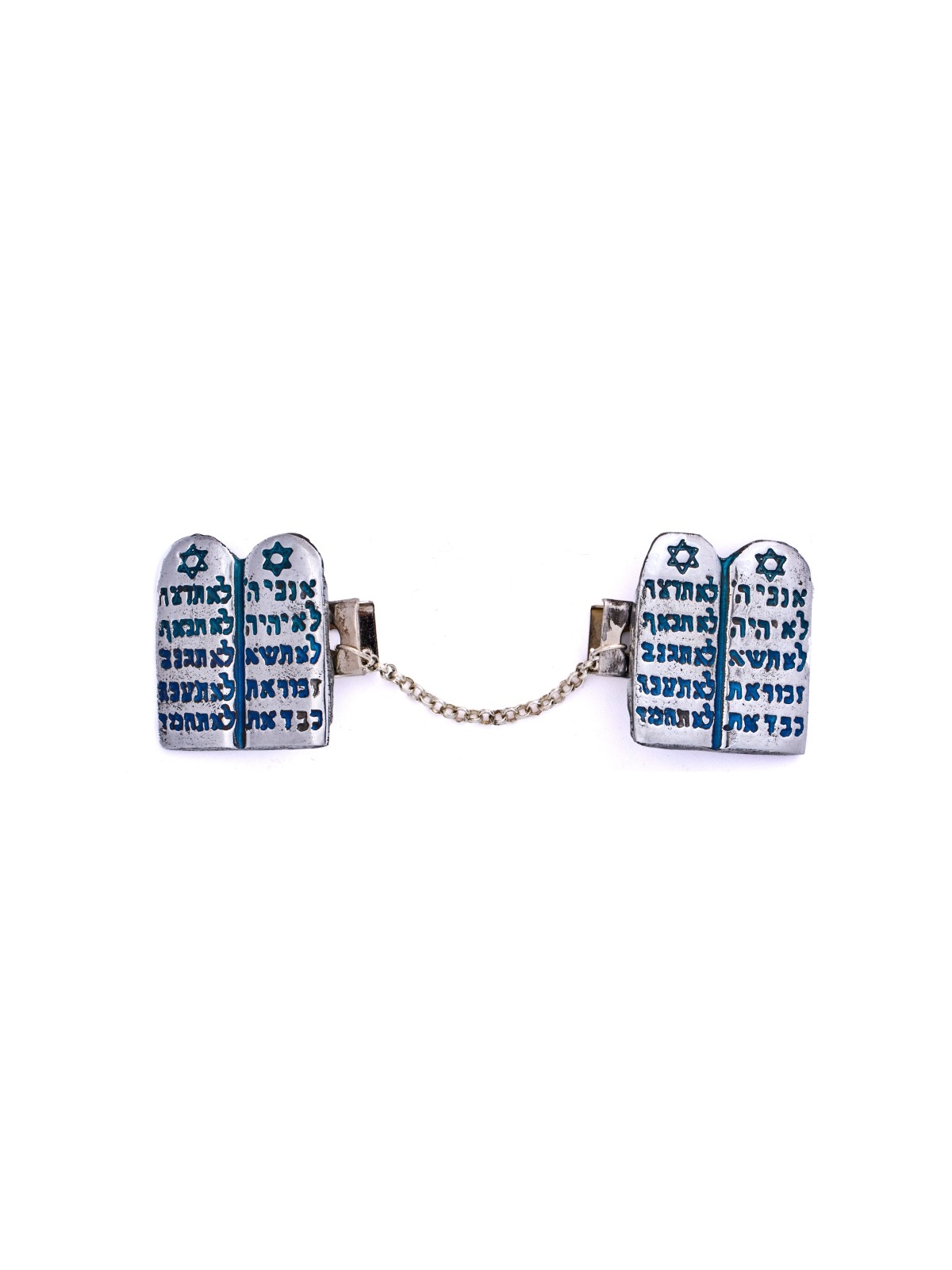Blue and Turquoise Enamel Metal Ten Commandments T , Tallit Clips , Is