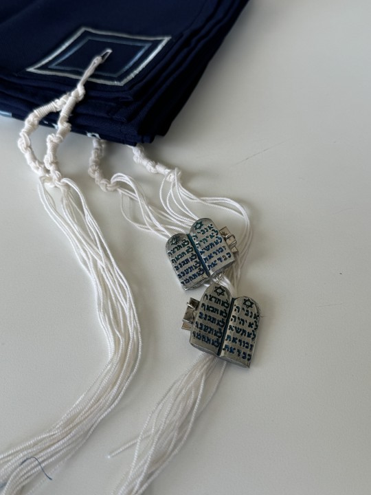 Blue and Turquoise Enamel Metal Ten Commandments T , Tallit Clips , Is