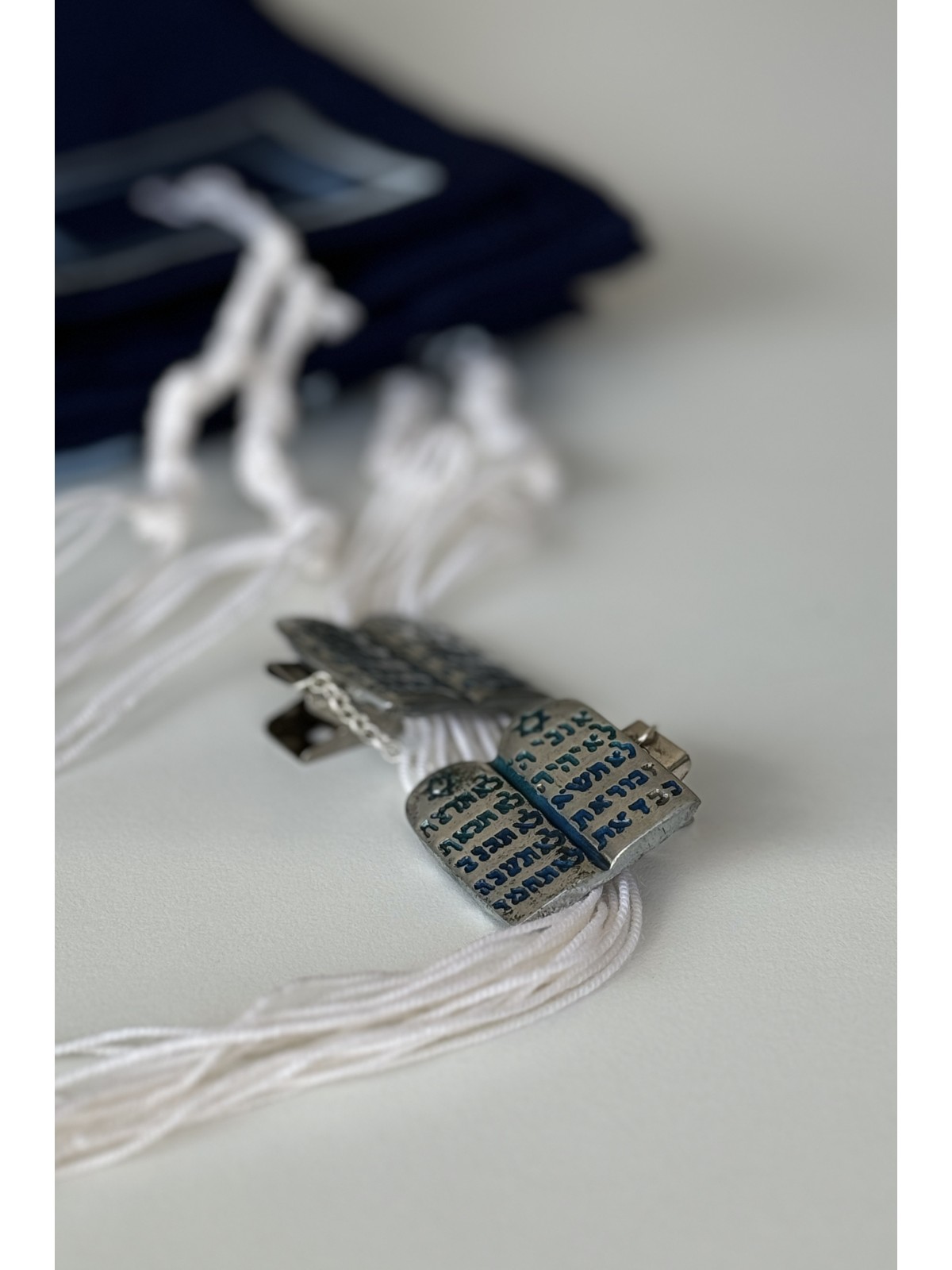 Blue and Turquoise Enamel Metal Ten Commandments T , Tallit Clips , Is