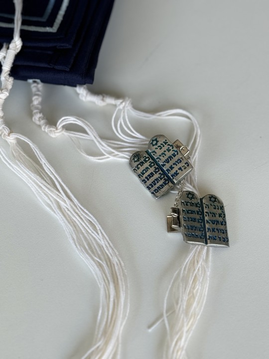 Dix Commandements en métal émaillé bleu et turquoise T , Clips Talit , Est