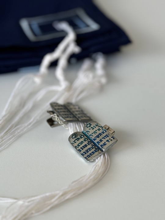 Dix Commandements en métal émaillé bleu et turquoise T , Clips Talit , Est