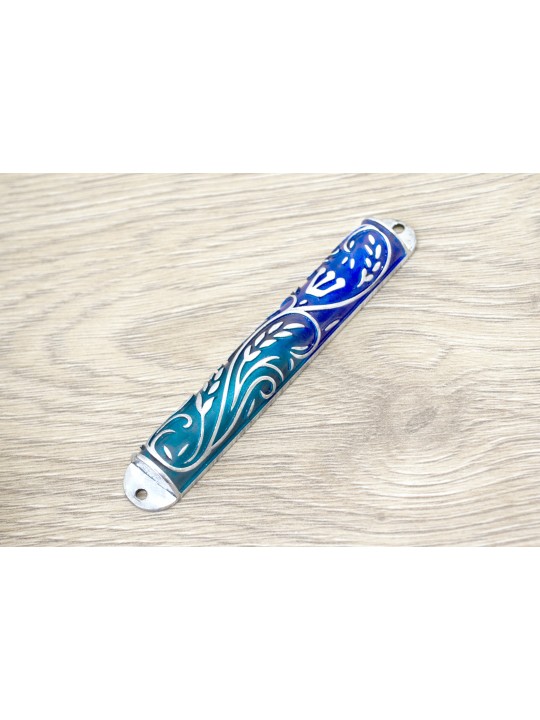 Blue and Turquoise Enameled Wheat Mezuzah Case , Avi Nadav Mezuzah Cas