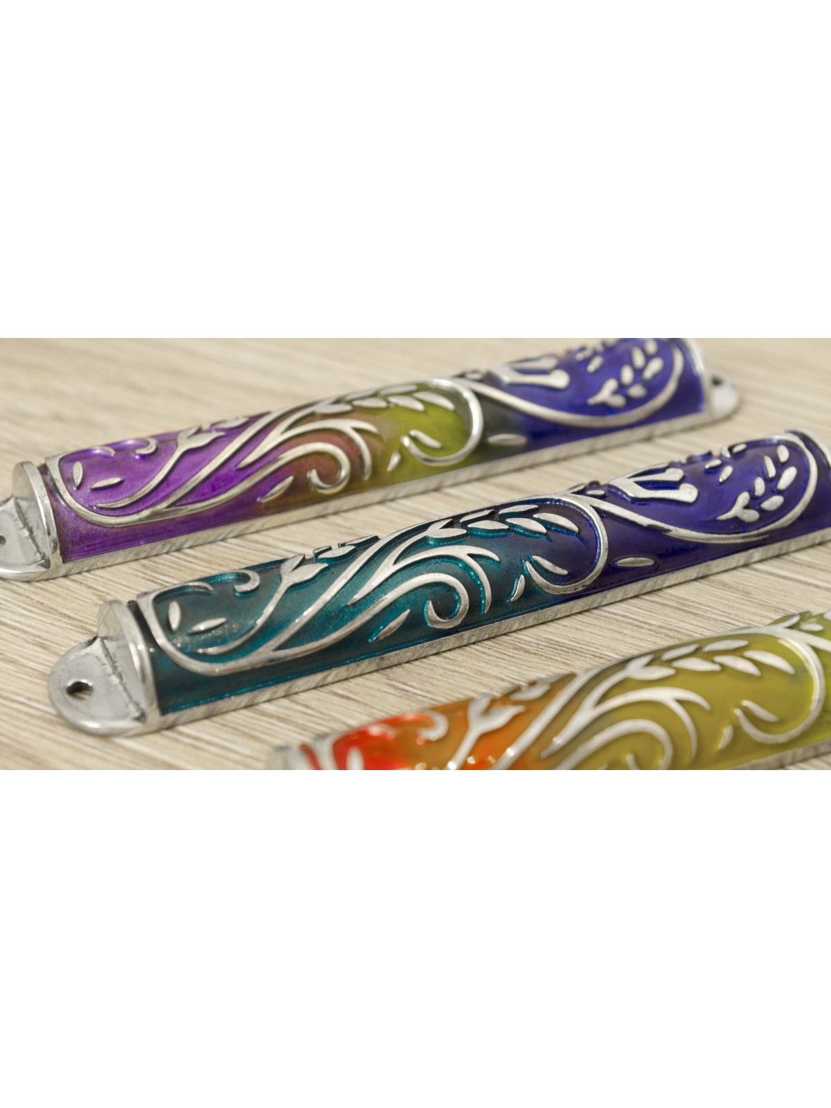Blue and Turquoise Enameled Wheat Mezuzah Case , Avi Nadav Mezuzah Cas