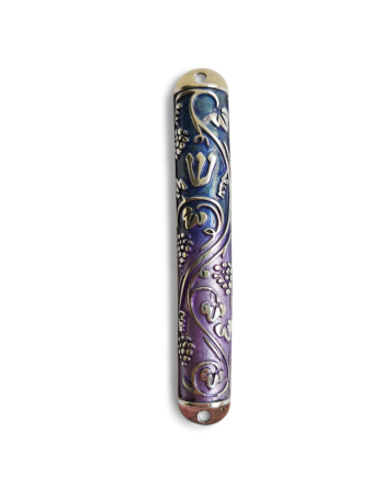 Étui Mezuzah avec émail violet et bleu, étuis Avi Nadav Mezuzah, I
