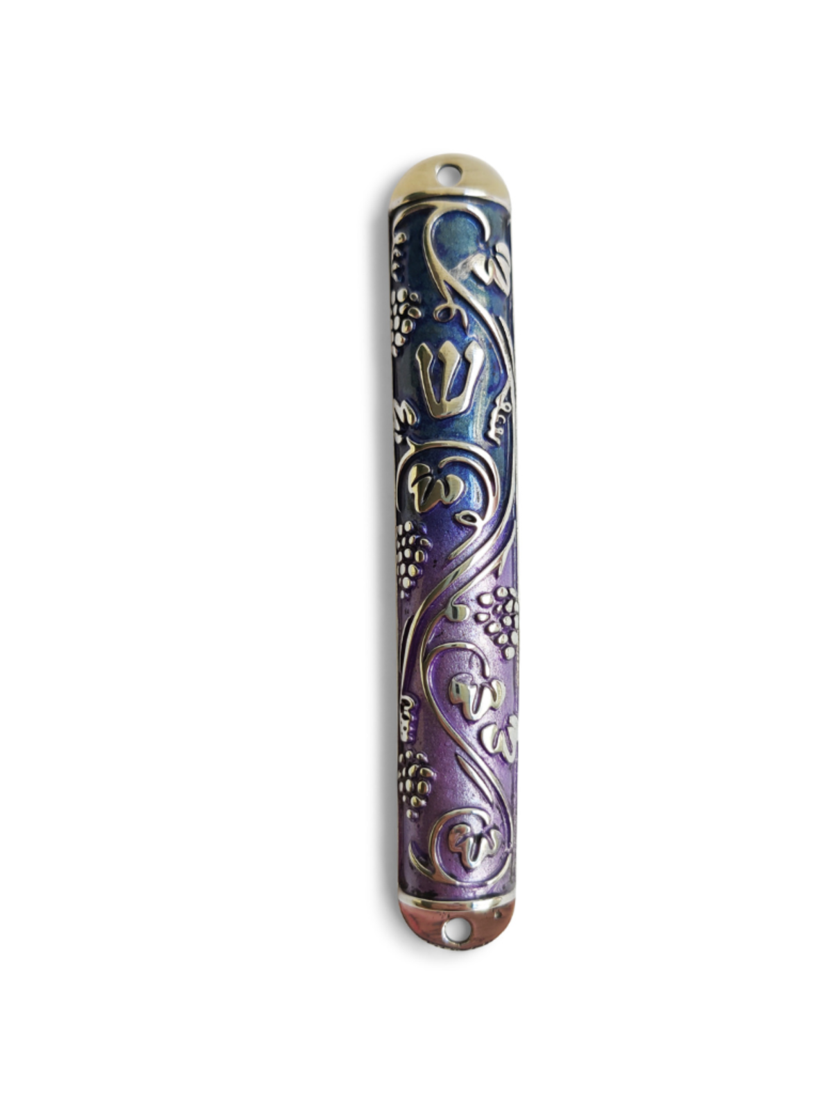 Étui Mezuzah avec émail violet et bleu, étuis Avi Nadav Mezuzah, I