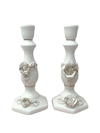 Ceramic Shabbat Candlesticks Flowers Decorated , Jewish Wedding Gifts