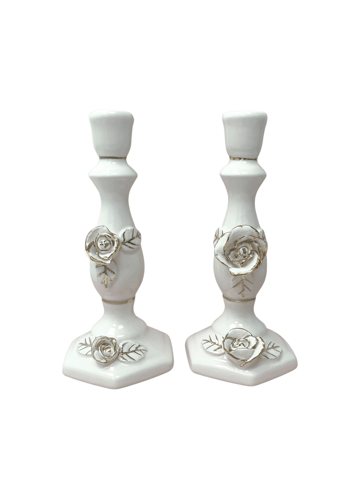 Ceramic Shabbat Candlesticks Flowers Decorated , Jewish Wedding Gifts