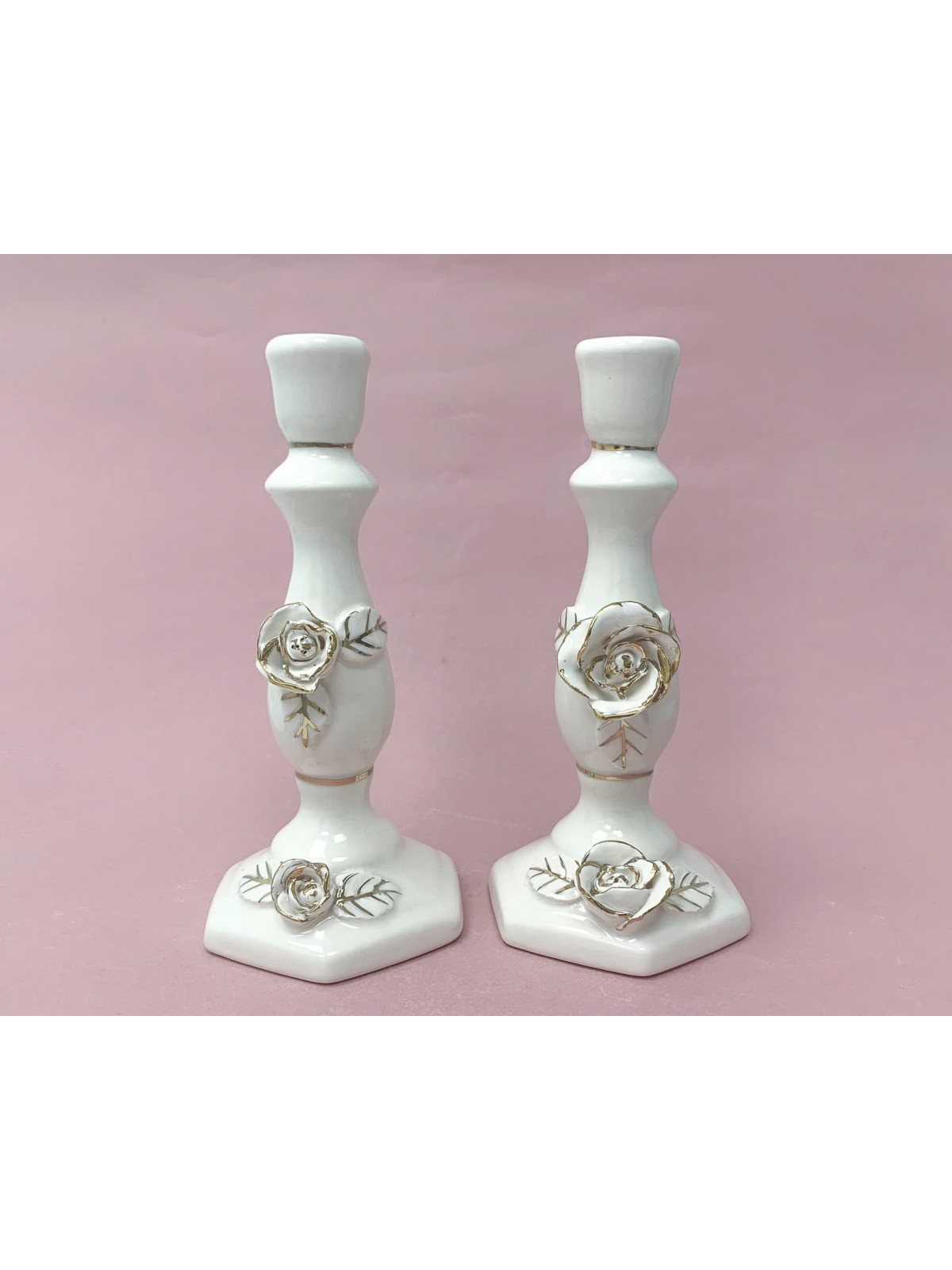 Ceramic Shabbat Candlesticks Flowers Decorated , Jewish Wedding Gifts