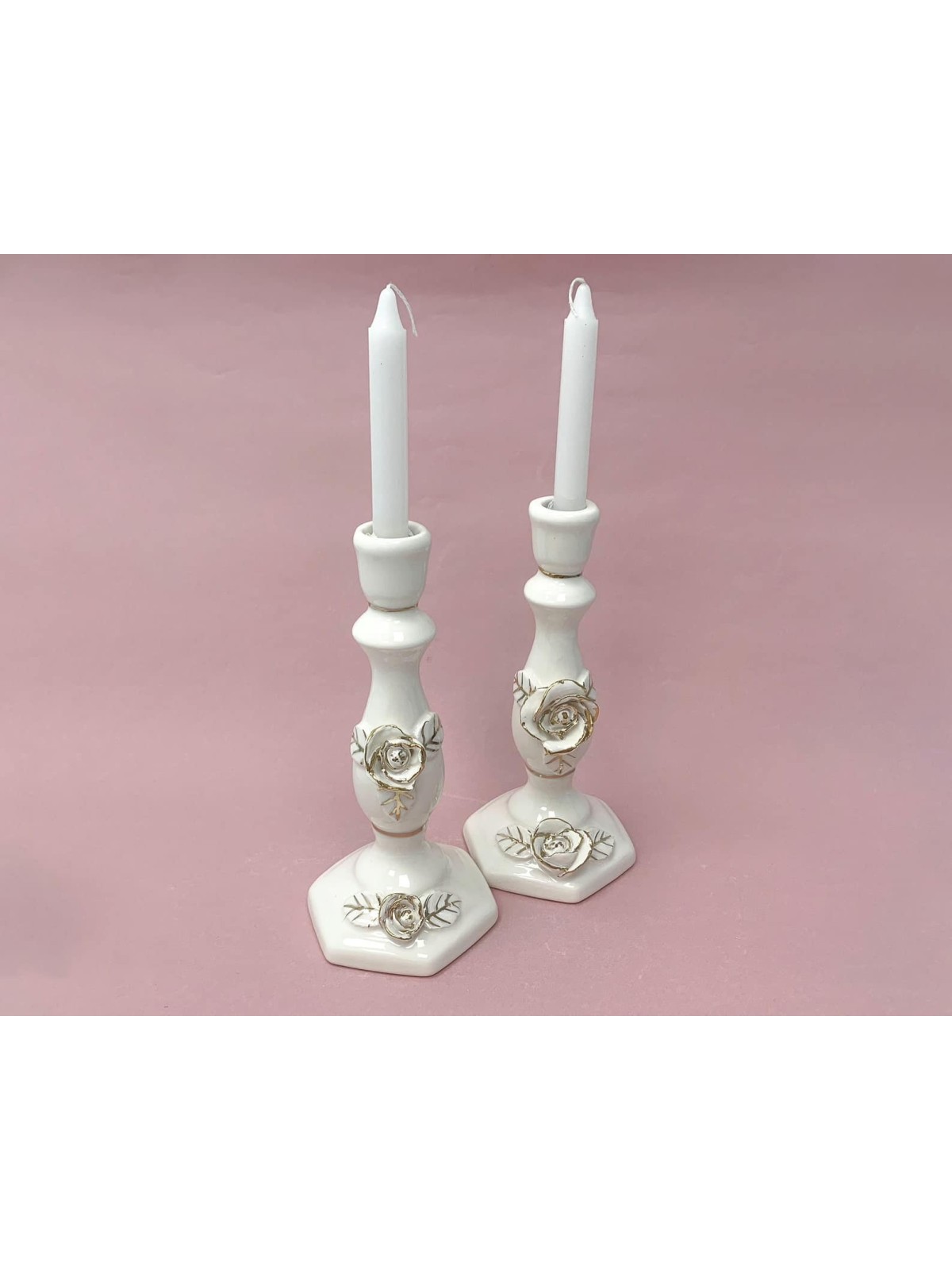 Ceramic Shabbat Candlesticks Flowers Decorated , Jewish Wedding Gifts