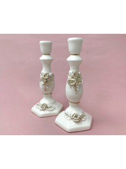 Floral Ceramic Candlesticks , Jewish Wedding Gifts , Israeli Judaica