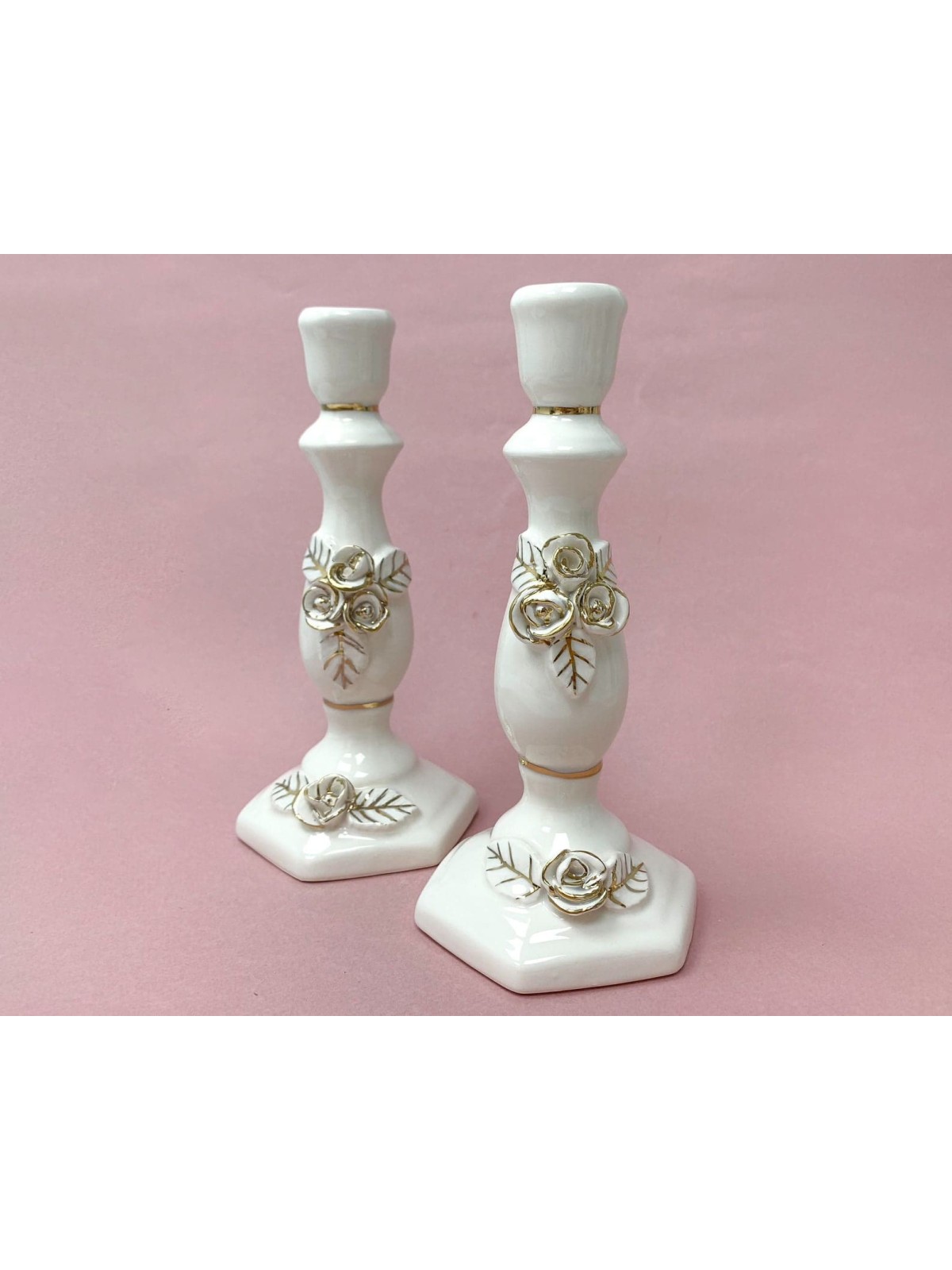 Floral Ceramic Candlesticks , Jewish Wedding Gifts , Israeli Judaica