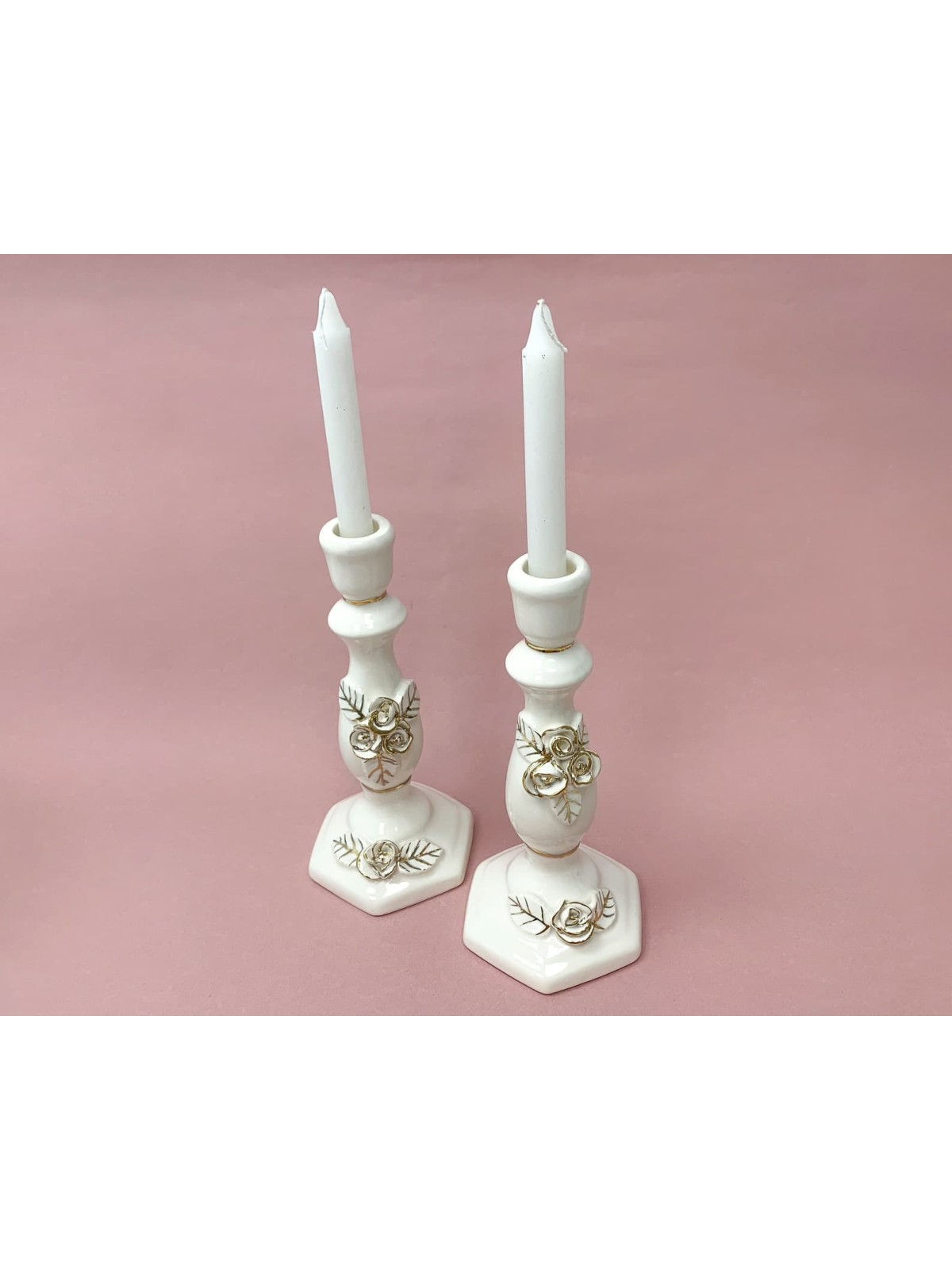 Floral Ceramic Candlesticks , Jewish Wedding Gifts , Israeli Judaica