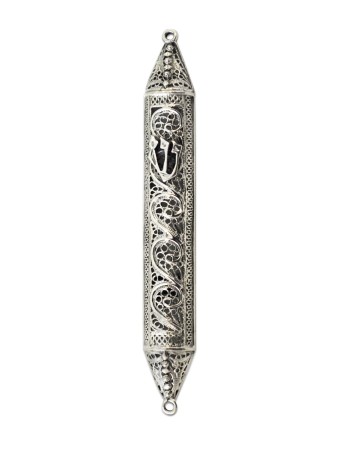 Sterling Silver Mezuzah Case with Filigree embelli , Avi Nadav Mezuzah