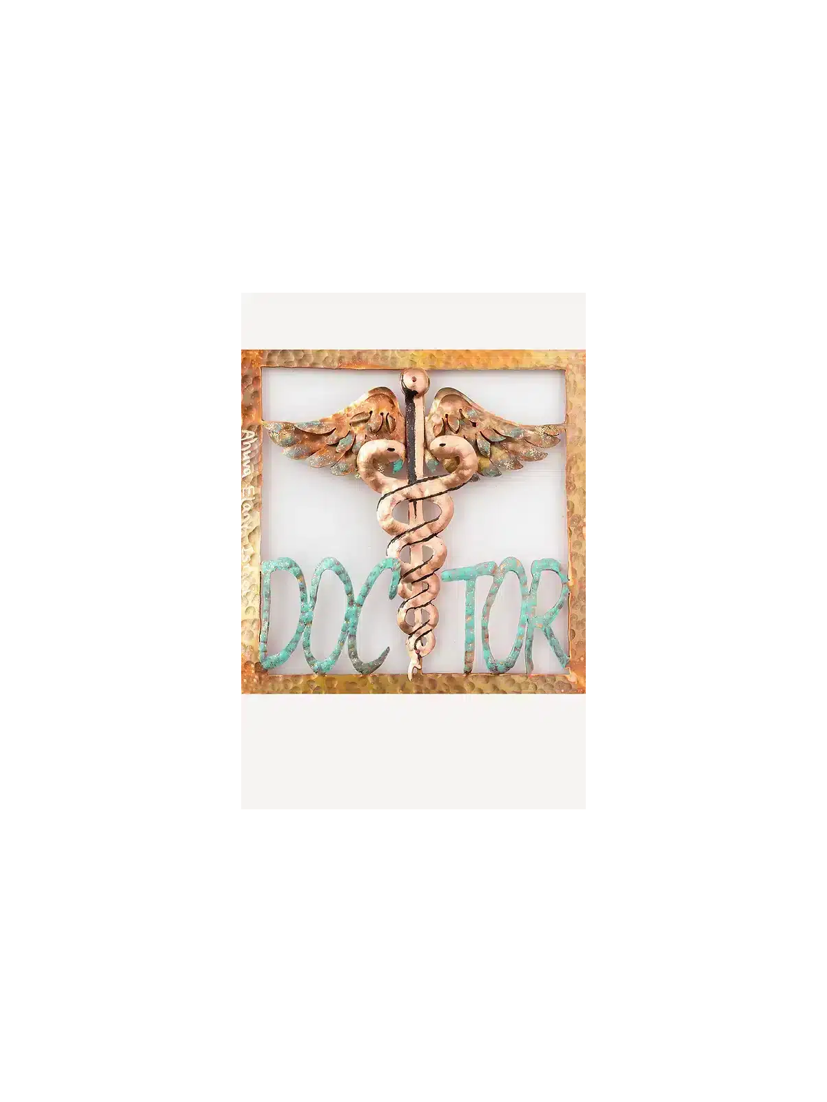 Wall Hanging Copper Doctor Single Square with Medi , Jewish Wedding Gi
