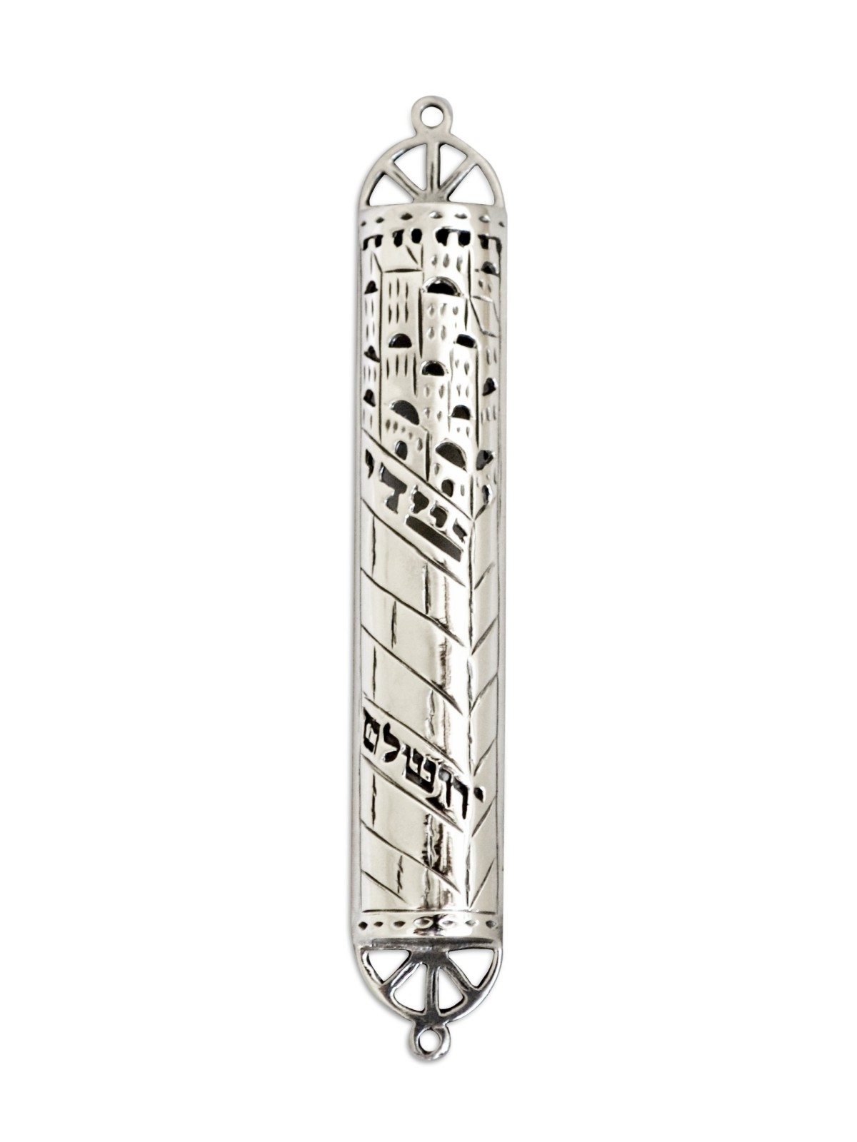 Jerusalem Sterling Silver Mezuzah Case , For 7cm Scrolls , Israeli Jud