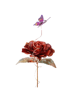 Beautiful One Large Red Rose Copper with Butterfly , Jewish Wedding Gi