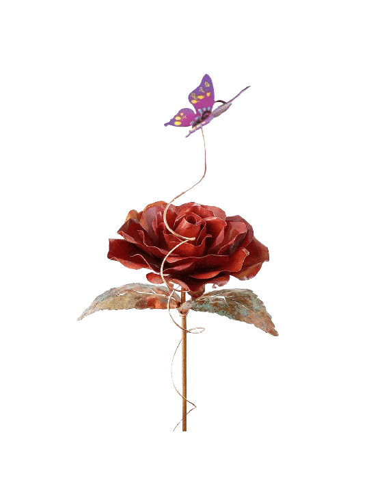 Belle une grande rose rouge en cuivre avec papillon, cadeau de mariage juif