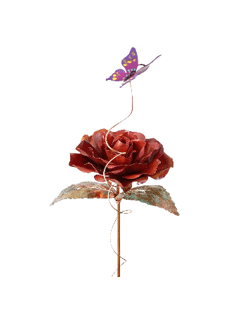 Belle une grande rose rouge en cuivre avec papillon, cadeau de mariage juif