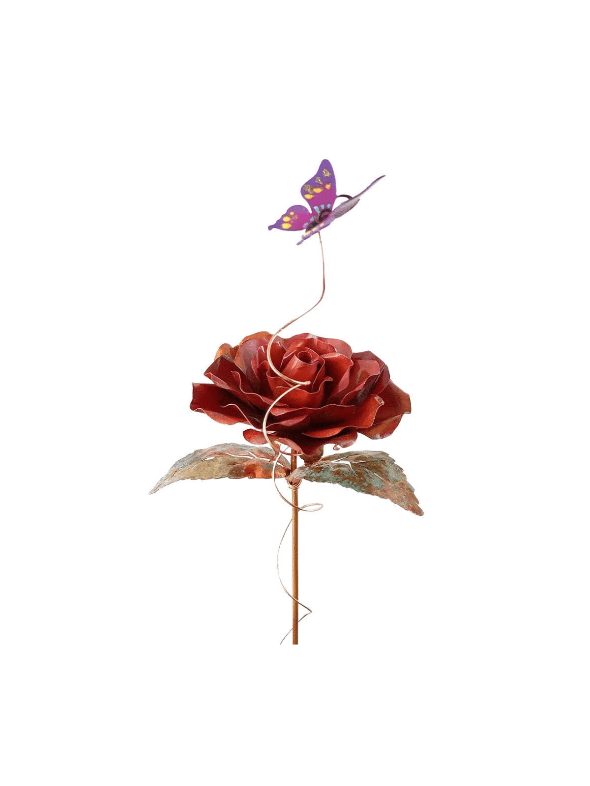 Belle une grande rose rouge en cuivre avec papillon, cadeau de mariage juif