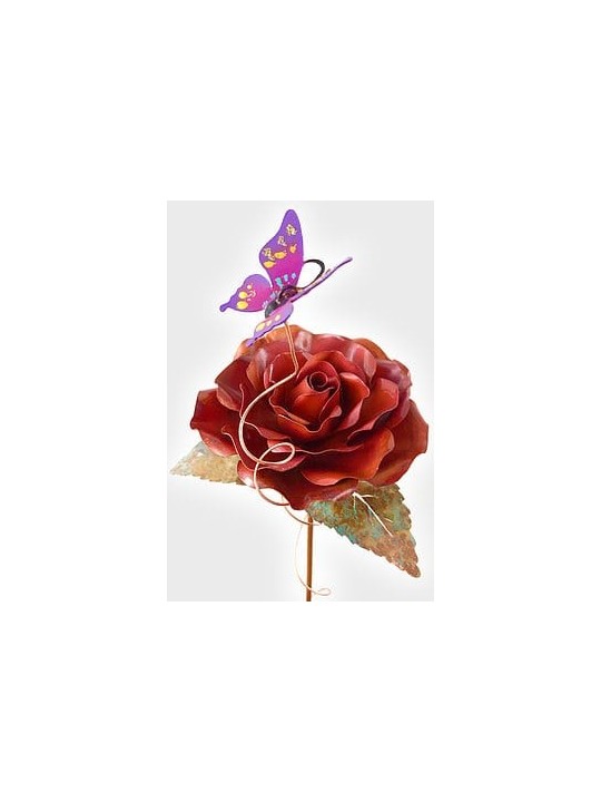 Belle une grande rose rouge en cuivre avec papillon, cadeau de mariage juif