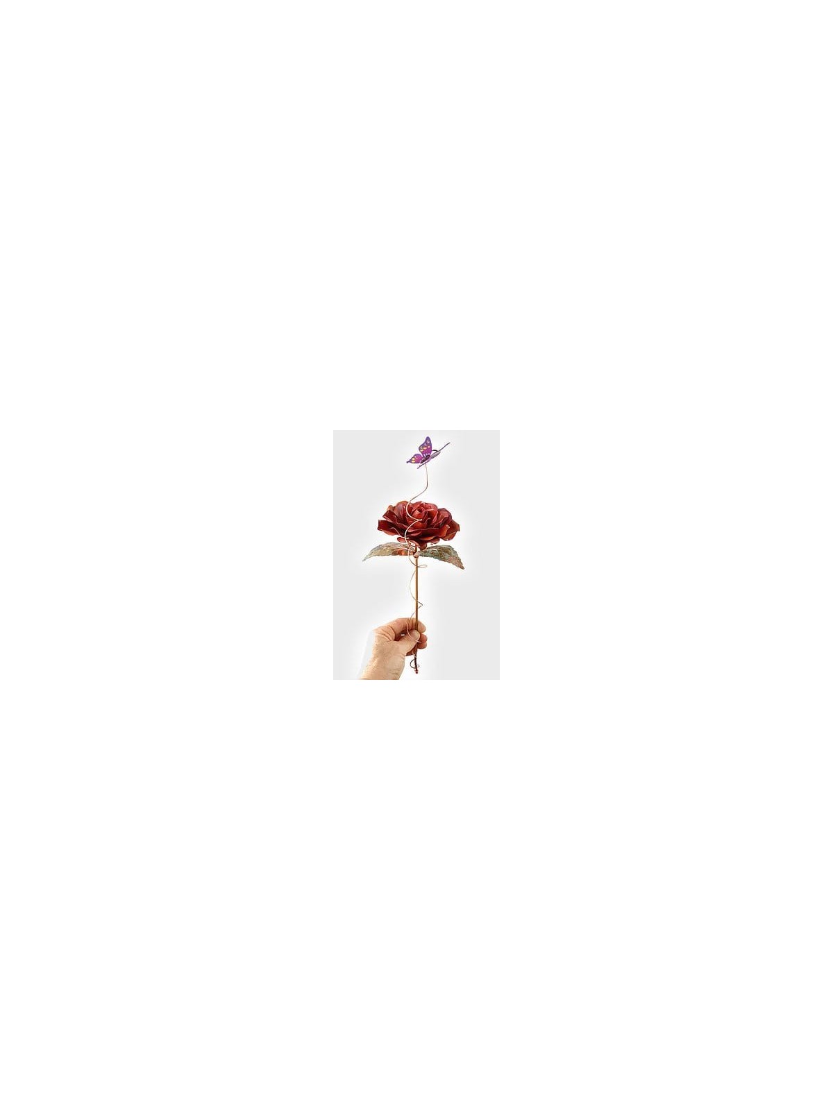 Belle une grande rose rouge en cuivre avec papillon, cadeau de mariage juif