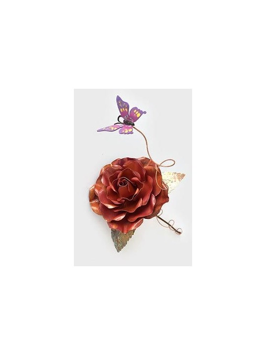 Belle une grande rose rouge en cuivre avec papillon, cadeau de mariage juif
