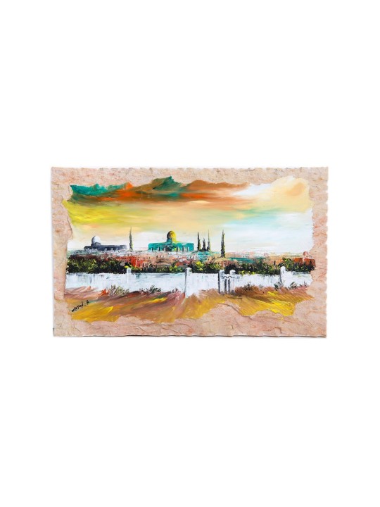 View of Temple Mount Painting on Jerusalem Stone , Tu B'Av Gifts , Isr